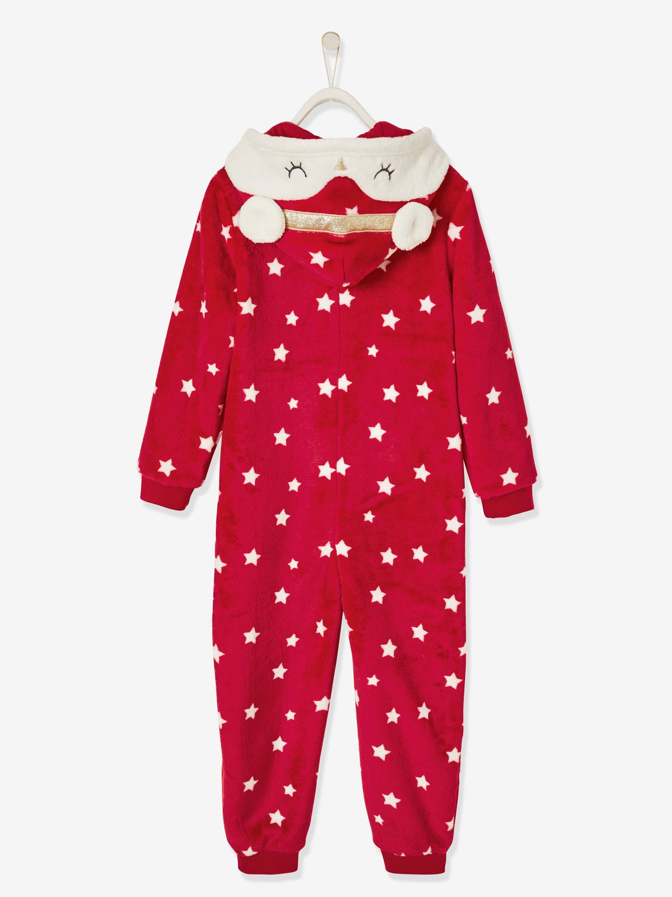 Macacão vermelho tamanho médio estampado para usar sobre pijama para meninas
