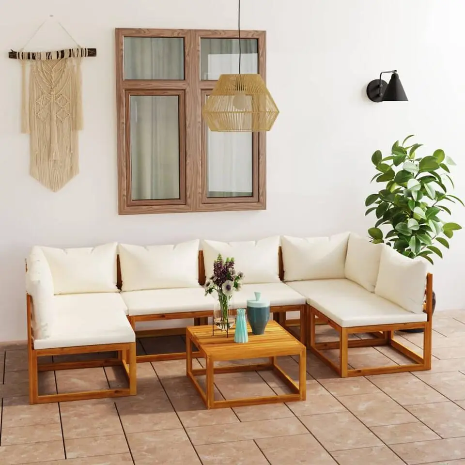 vidaXL - Loungeset - Crème - Acaciahout - 7 stuks - Met kussens