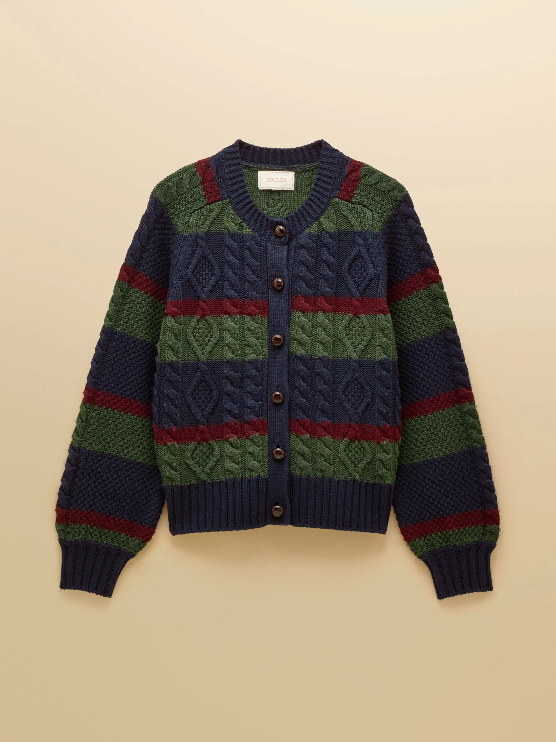 Marineblauw en groen gestreept - Joules Rafferty Kabelgebreid vest