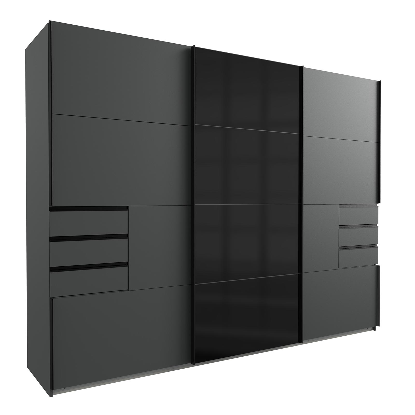 Schwebetürenschrank - graphit-schwarz - 6 Schubkästen - 270 cm