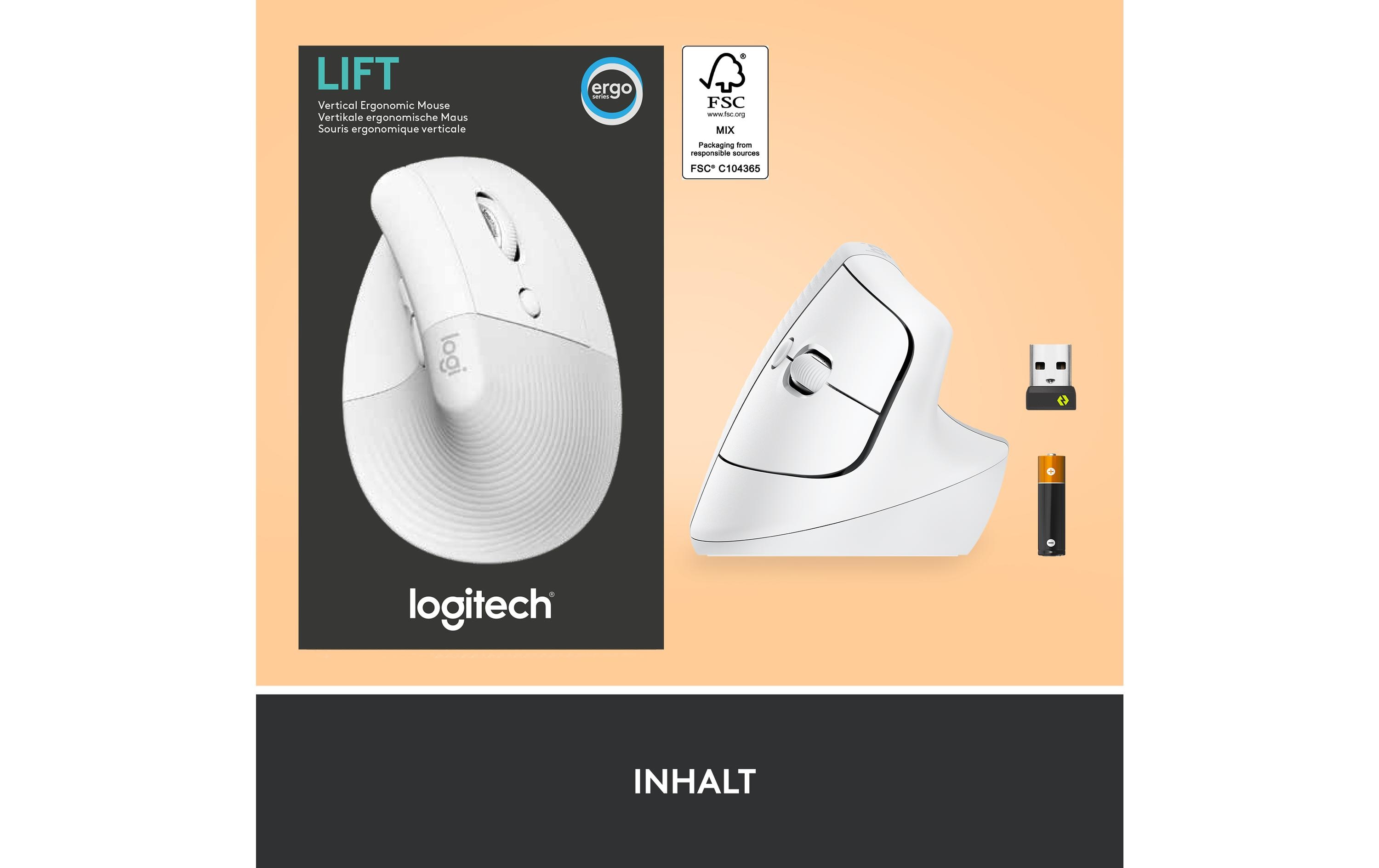 Ergonomische Maus Lift Off-whiteKomfortable ergonomische Maus mit vertikalem Design für kleine bis mittelgrosse Hände