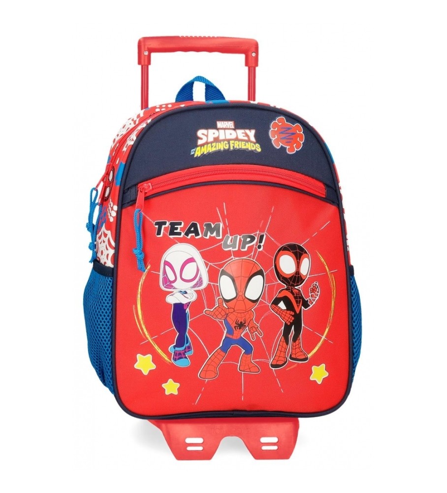 Mochila Joumma Bags Spidey e amigos 33cm com carrinho vermelho