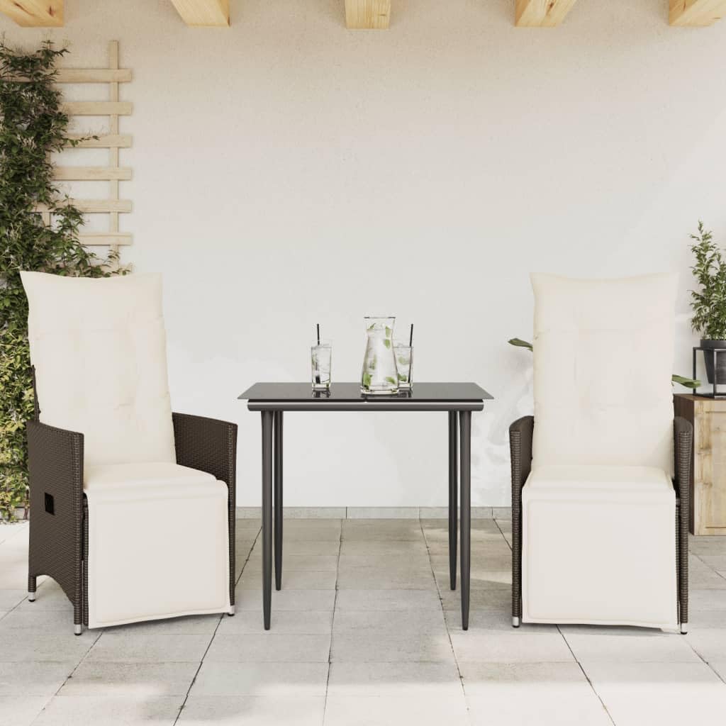 Gartensessel mit Kissen 2 STK.Verstellbar Braun Poly Rattan Verstellbar Gartenstuhl mit Stahlrahmen, Loungesessel für Außenbereich