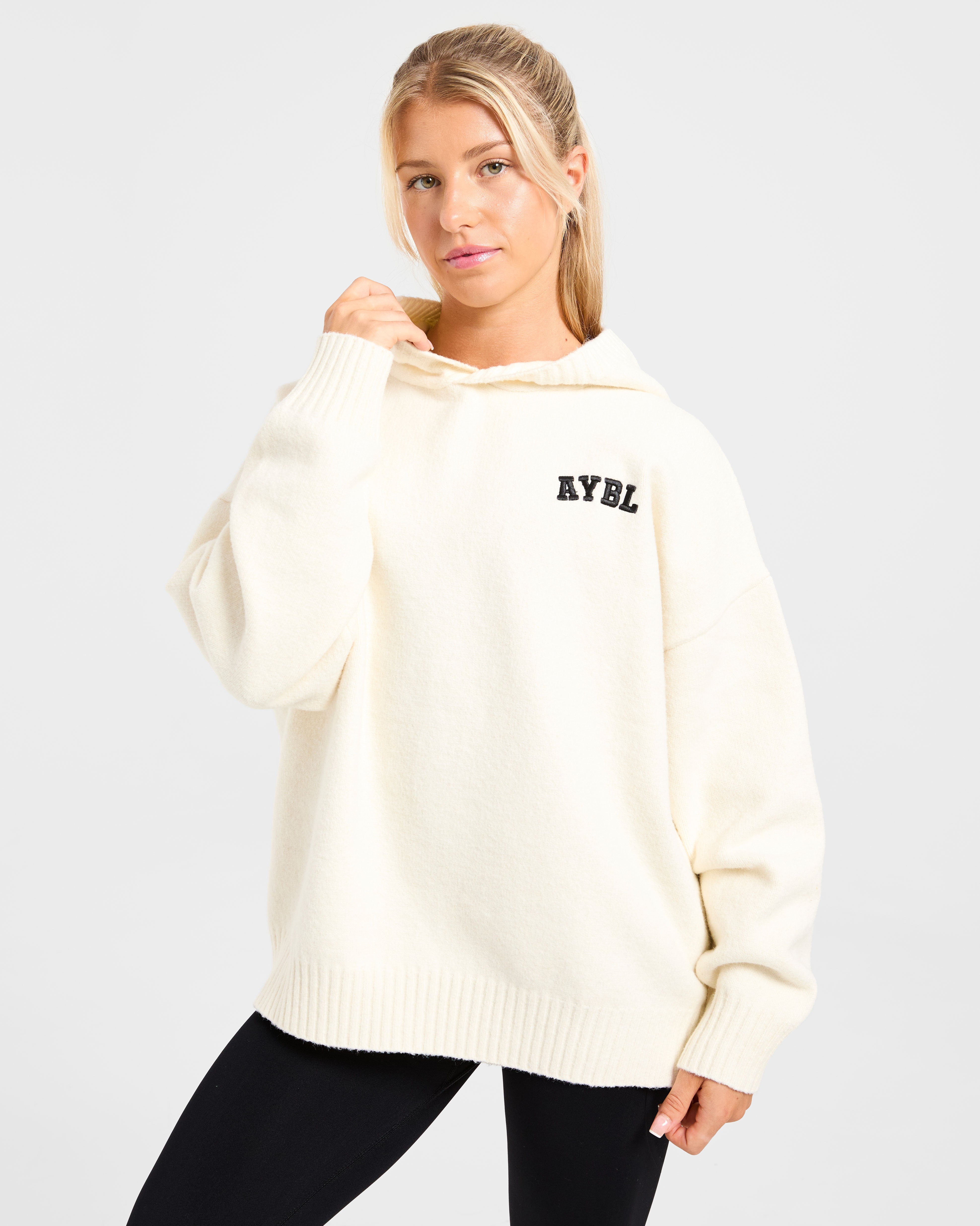 Varsity Minimal Logo Oversized Knitted Hoodie