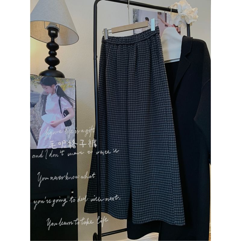 Tonni's - Elastische taille geruite wijde broek