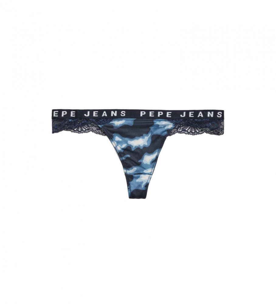 Calcinha fio dental camuflada azul da Pepe Jeans