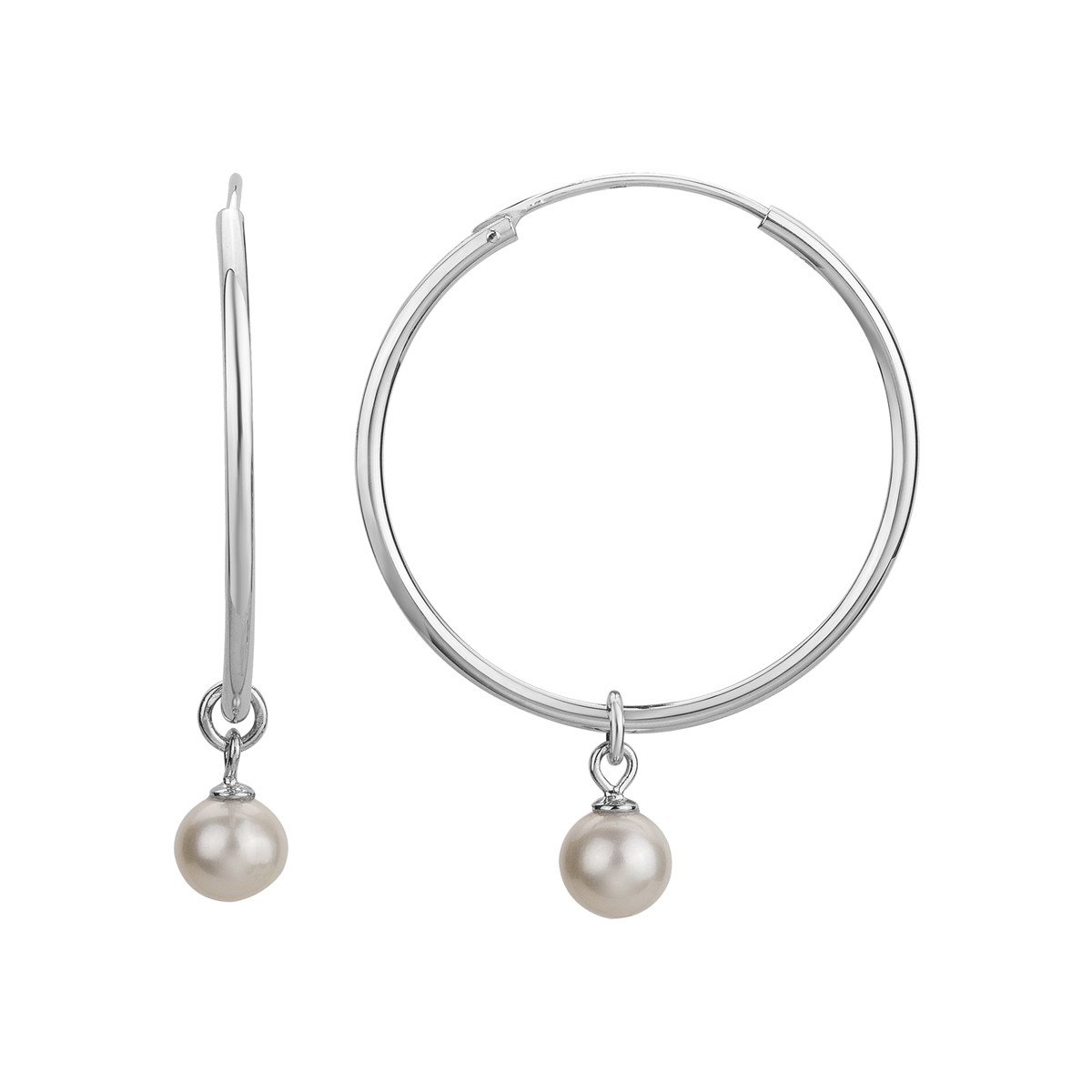 Créoles en Argent avec perle d'eau douce blanc