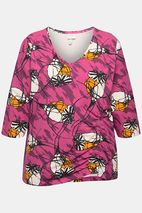 T-Shirt, Raffband, Rundhals, 3/4-Arm, Biobaumwolle