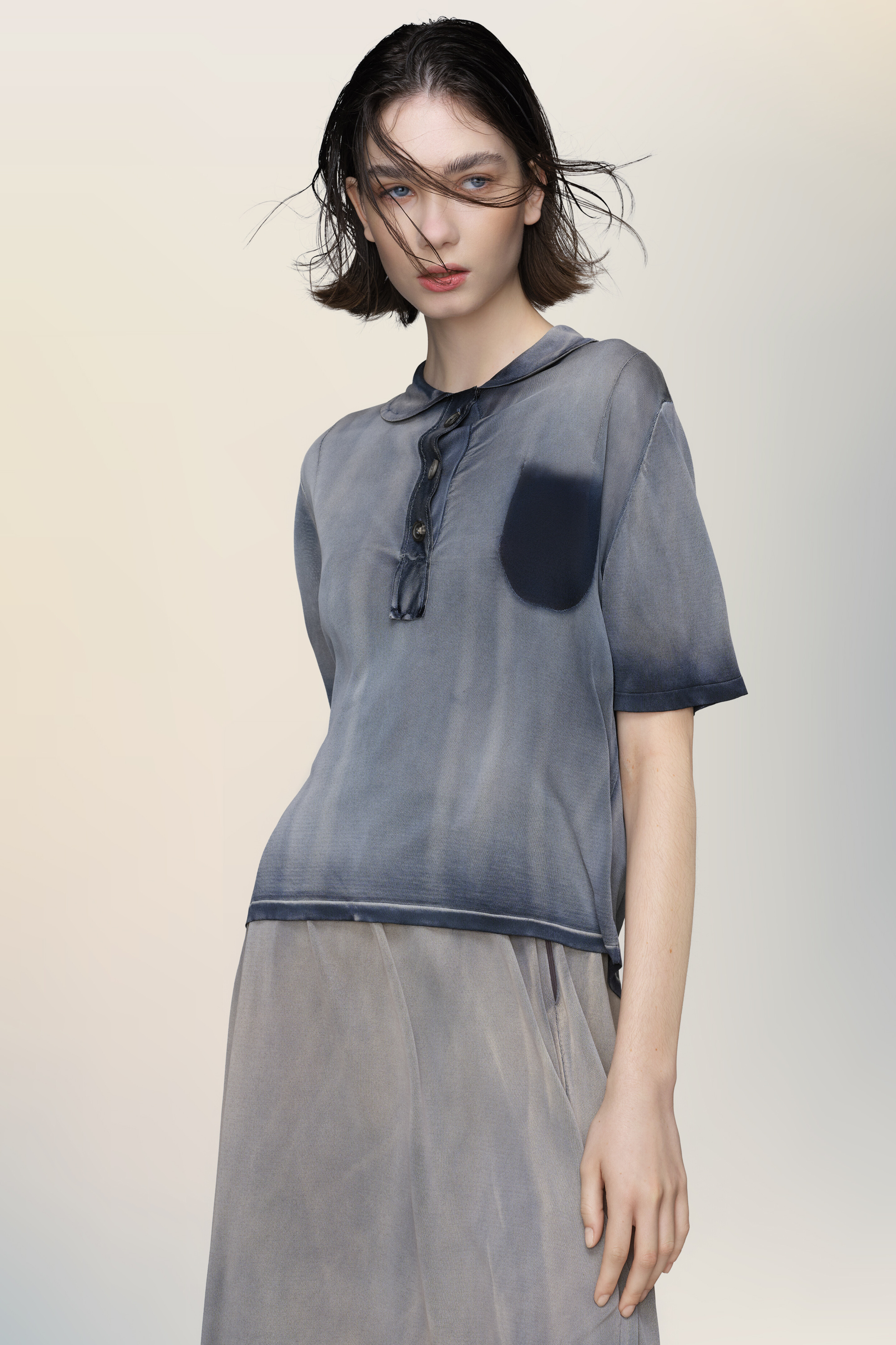 Polo sun-faded bleu en viscose pour femme