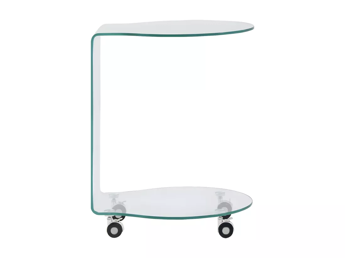Table d'appoint arrondi sur roulettes verre trempé transparent Niu