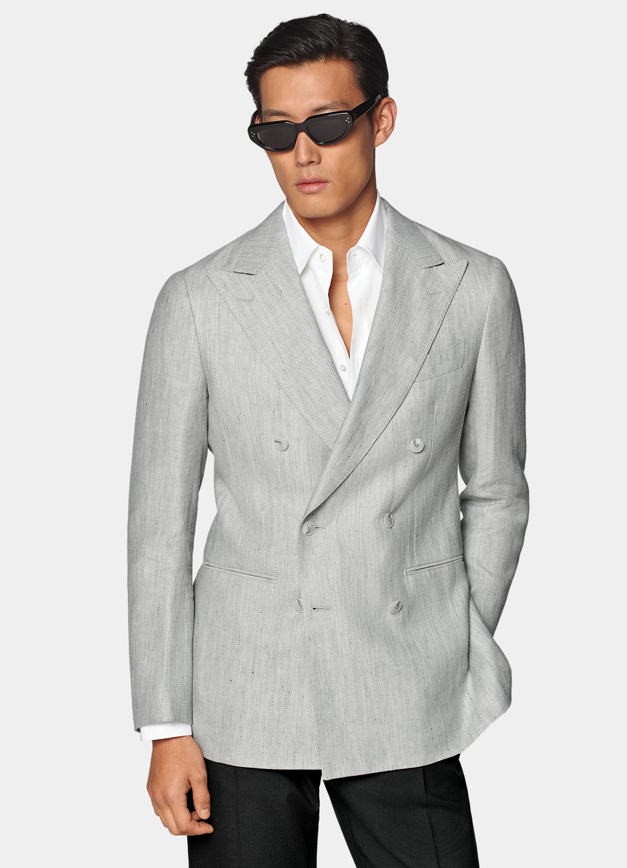 Blazer Havana coupe Tailored gris clair à chevrons