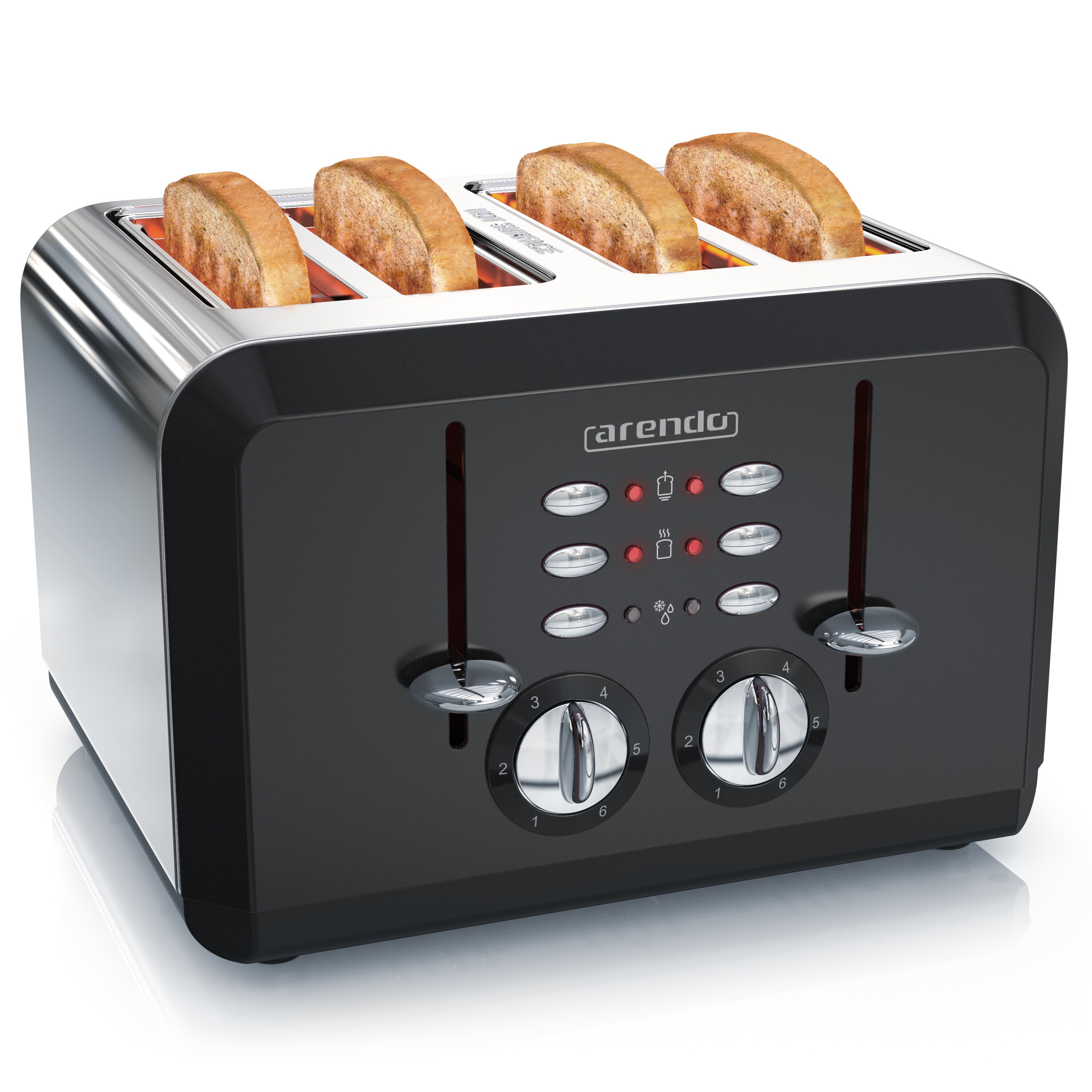 Arendo - Automatik Toaster 4 Scheiben in Edelstahl - bis zu vier Sandwich und Toast-Scheiben - Bräunungsgrad 1-6 - Aufwärm- und Auftaufunktion