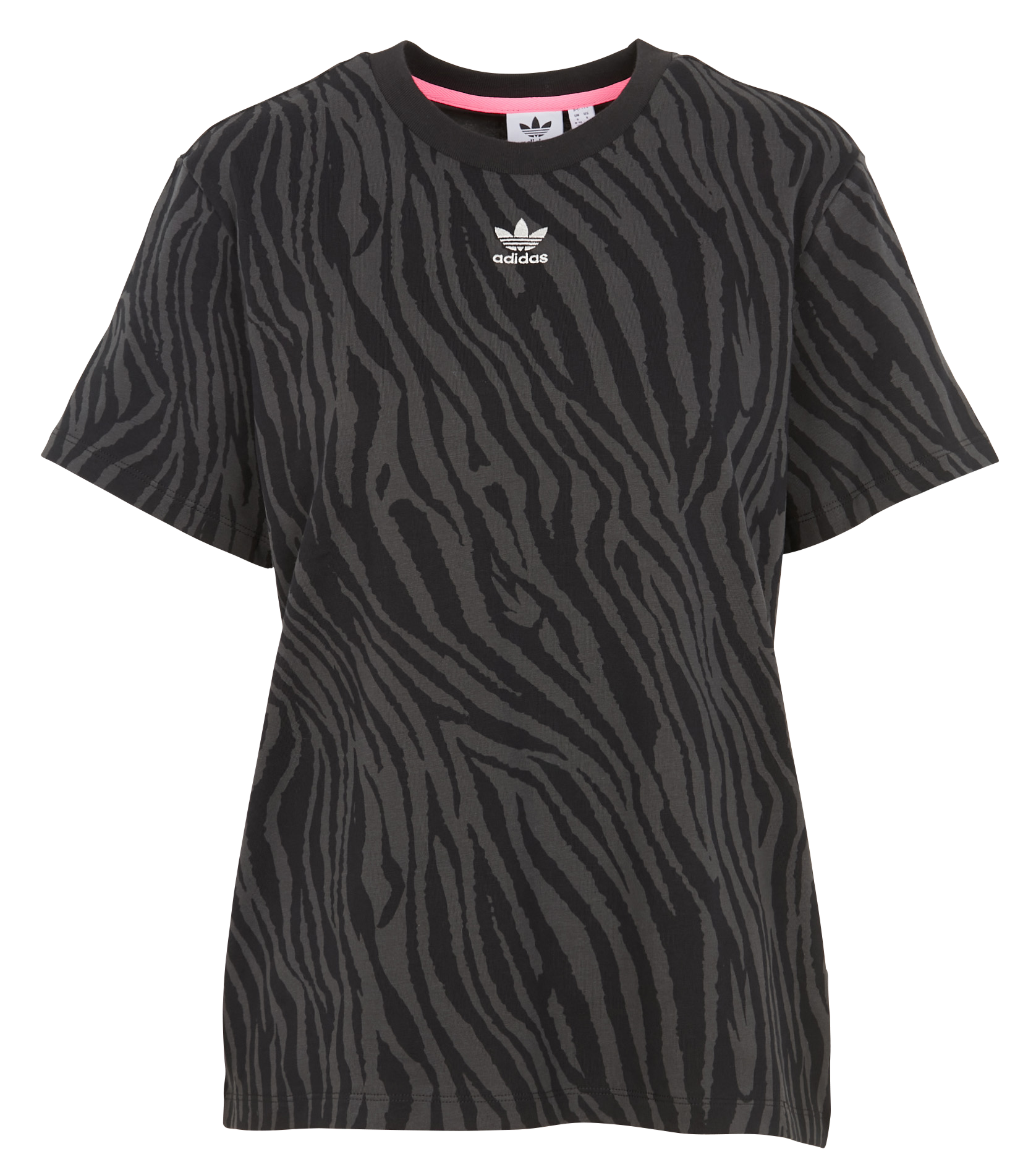 Tee-shirt col rond droit imprimé zébré | Noir