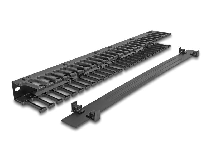 Delock Kabelführungspanel mit 3 Öffnungen 1 HE , Schwarz Delock 19″ Kabelmanagement Rangierpanel mit 3 Öffnungen 1 HE schwarz