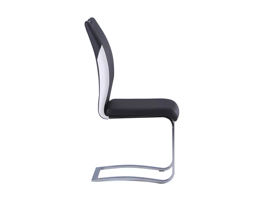 Lot de 4 Chaises WINCH  - Simili Noir & Blanc - Pieds en métal chromé
