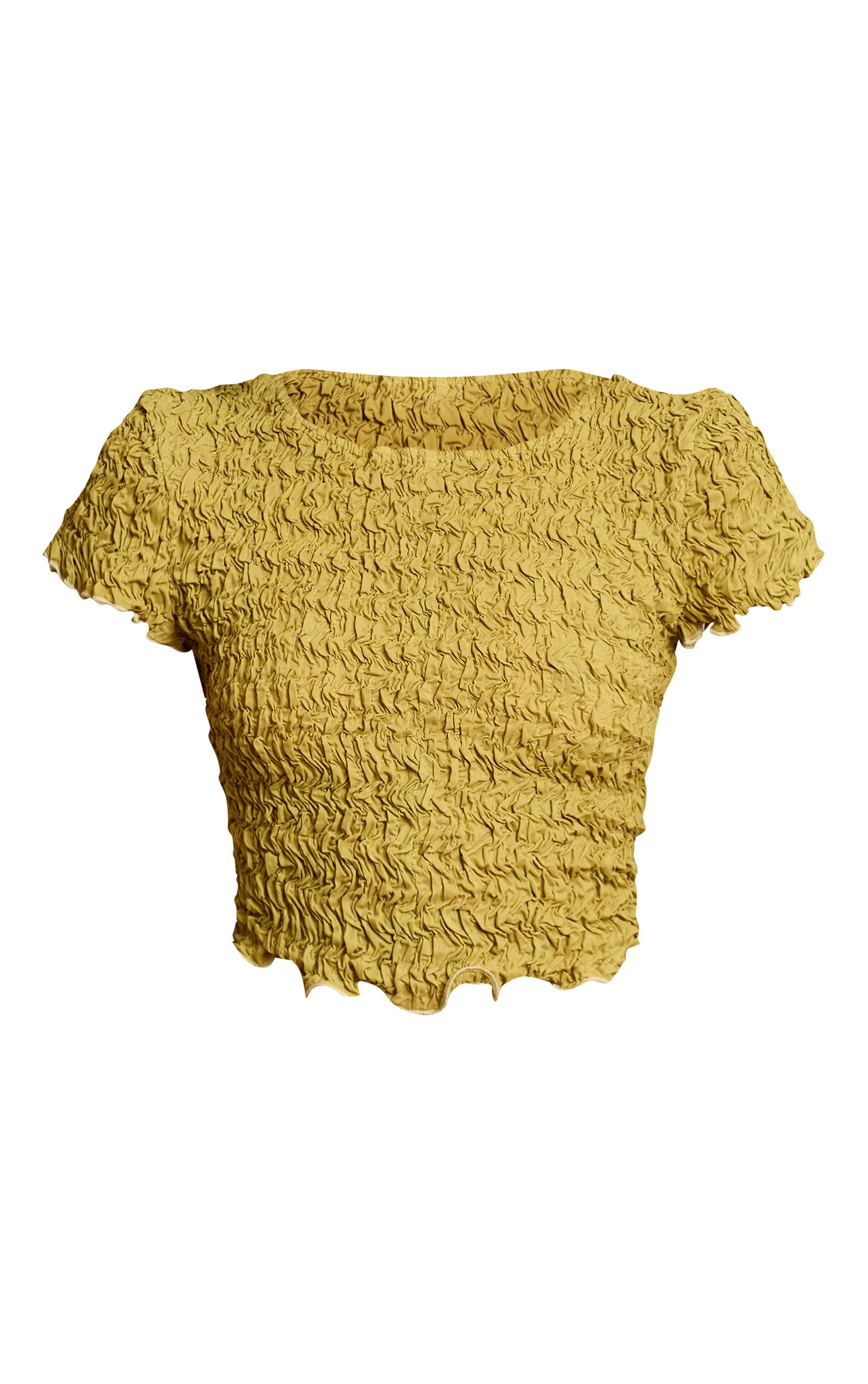 Vert Olive Haut Col Rond En Jersey Texturé Froissé