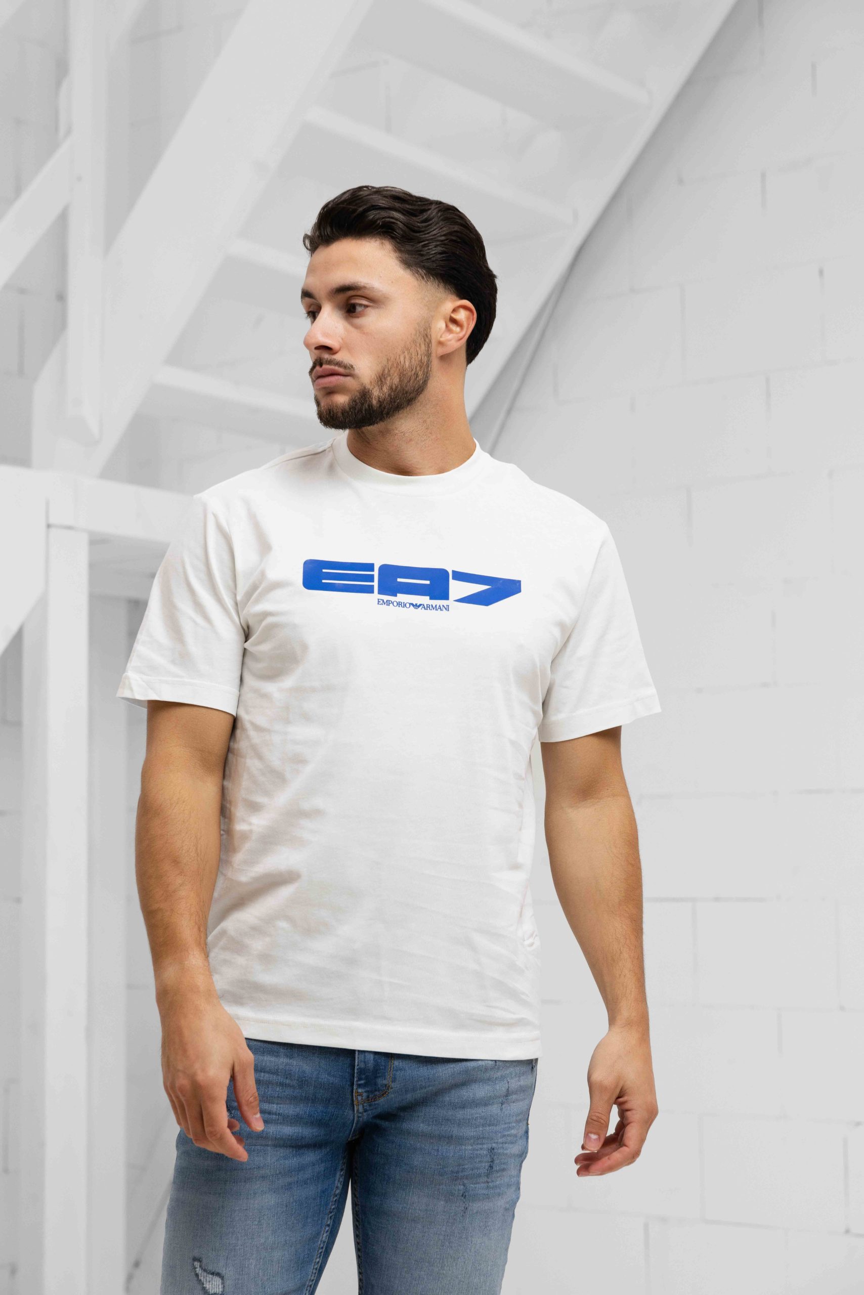 EA7 Emporio Armani 7M000163 T-Shirt Heren Wit/Blauw