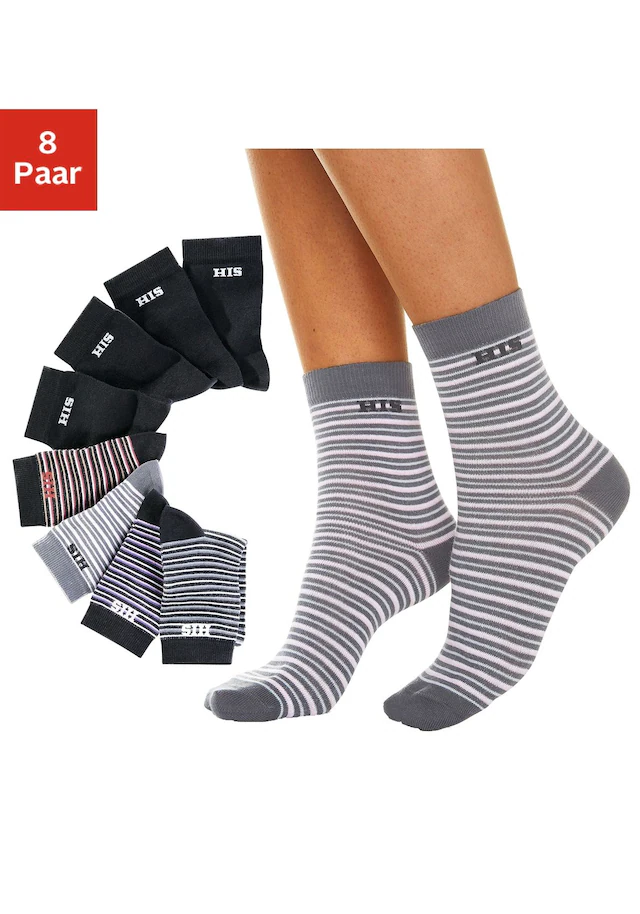 H.I.S Socken Packung, 8 Stk. tlg. geringelt und unifarben