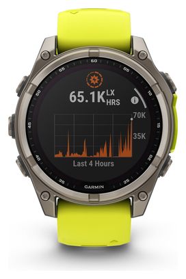 Montre GPS Garmin Fénix 8 Solar - 47 mm Sapphire Titane Carbon Gray DLC avec Bracelet en Silicone Jaune Graphite