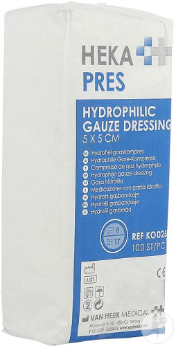 Hekapres Compresse Gaze Hydrophile 5x5cm Stérile 8 Couches 100 Pièces