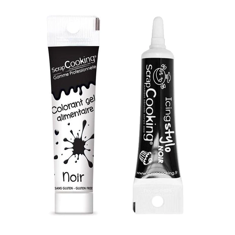 Gel colorant alimentaire noir 20 g + Stylo glaçage noir Scrapcooking