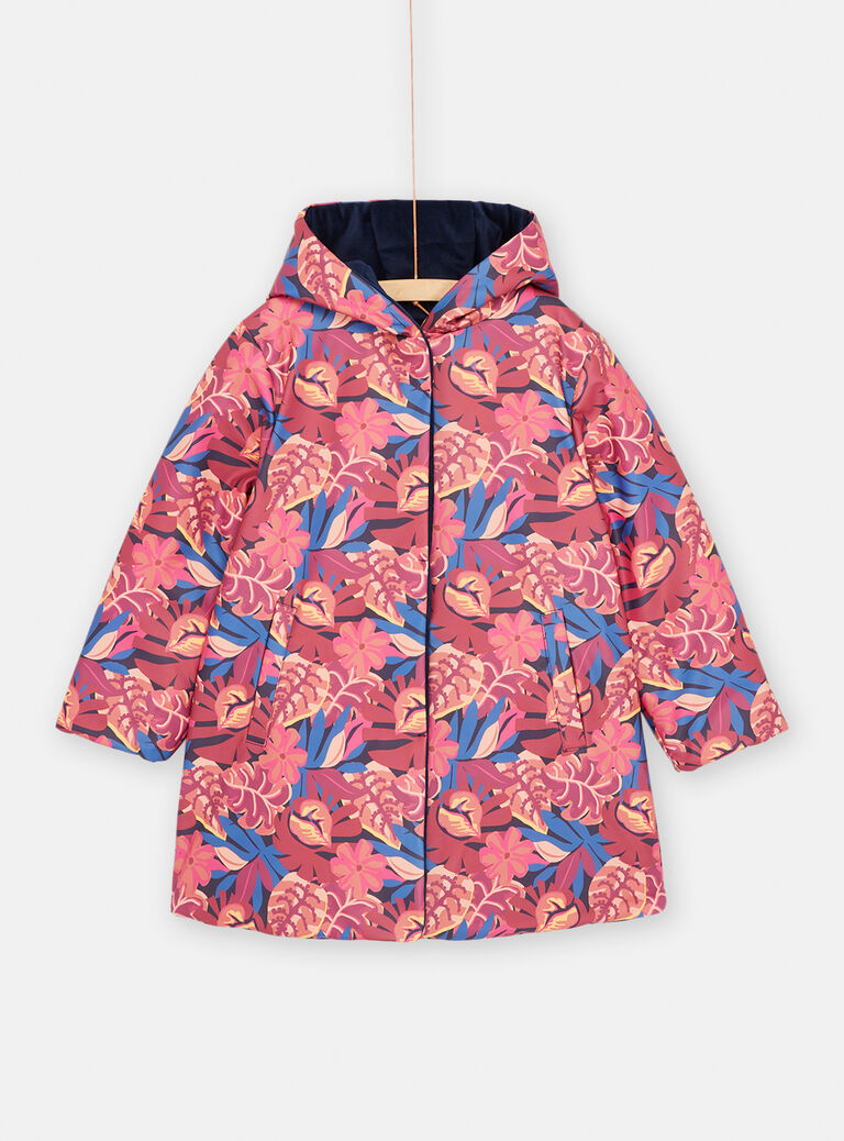 Parka bleu marine et rose réversible pour fille