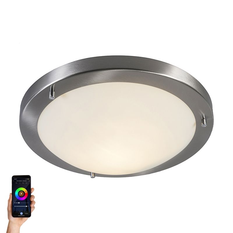Smart plafonnière staal 31 cm incl. WiFi A60 IP44 - Yuma