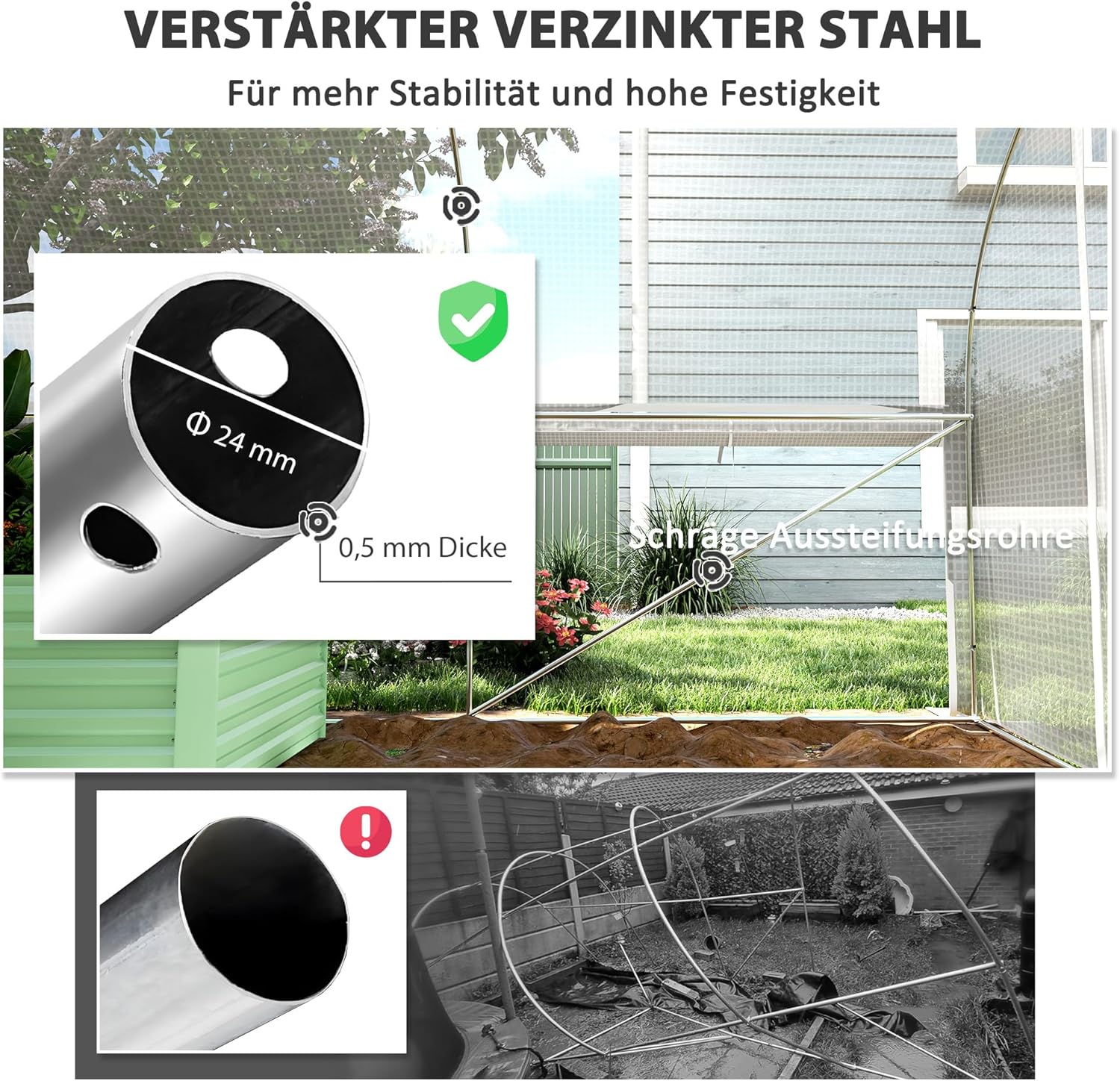 Outsunny Gewächshaus 6 x 3 x 2 m Foliengewächshaus mit 8 Fenster & Tür, Aufrollbar Seitenwänden, UV-beständiger Folientunnel Tomatenhaus mit verzinkten Stahlrahmen, Weiß