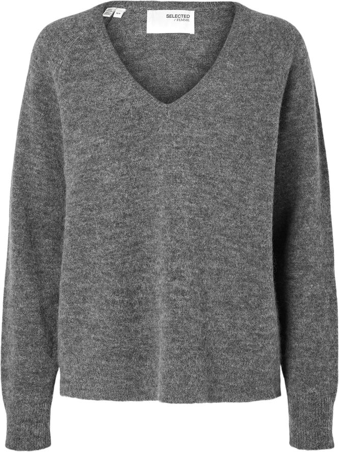 Selected Femme SLFLULU NEW LS ALPACA BLEND KNIT V-NECK B NOOS Grå