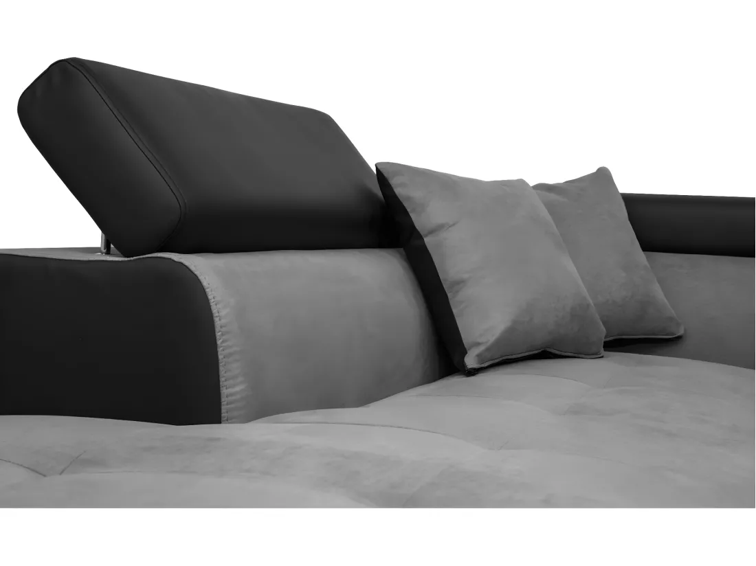 Canapé d'angle gauche 5 places Rio Convertible avec coffre en microfibre et simili - Gris/Noir - L271 x P192 x H70cm - Loungitude