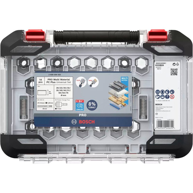 Coffret de scies trépans Bosch PRO Multi Matière PC Plus, 14 pièces