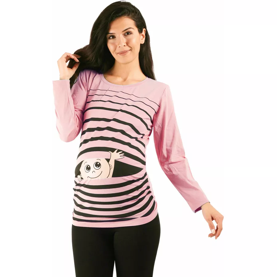 M.M.C. Umstandslangarmshirt Winke Winke mit Motiv Rosa