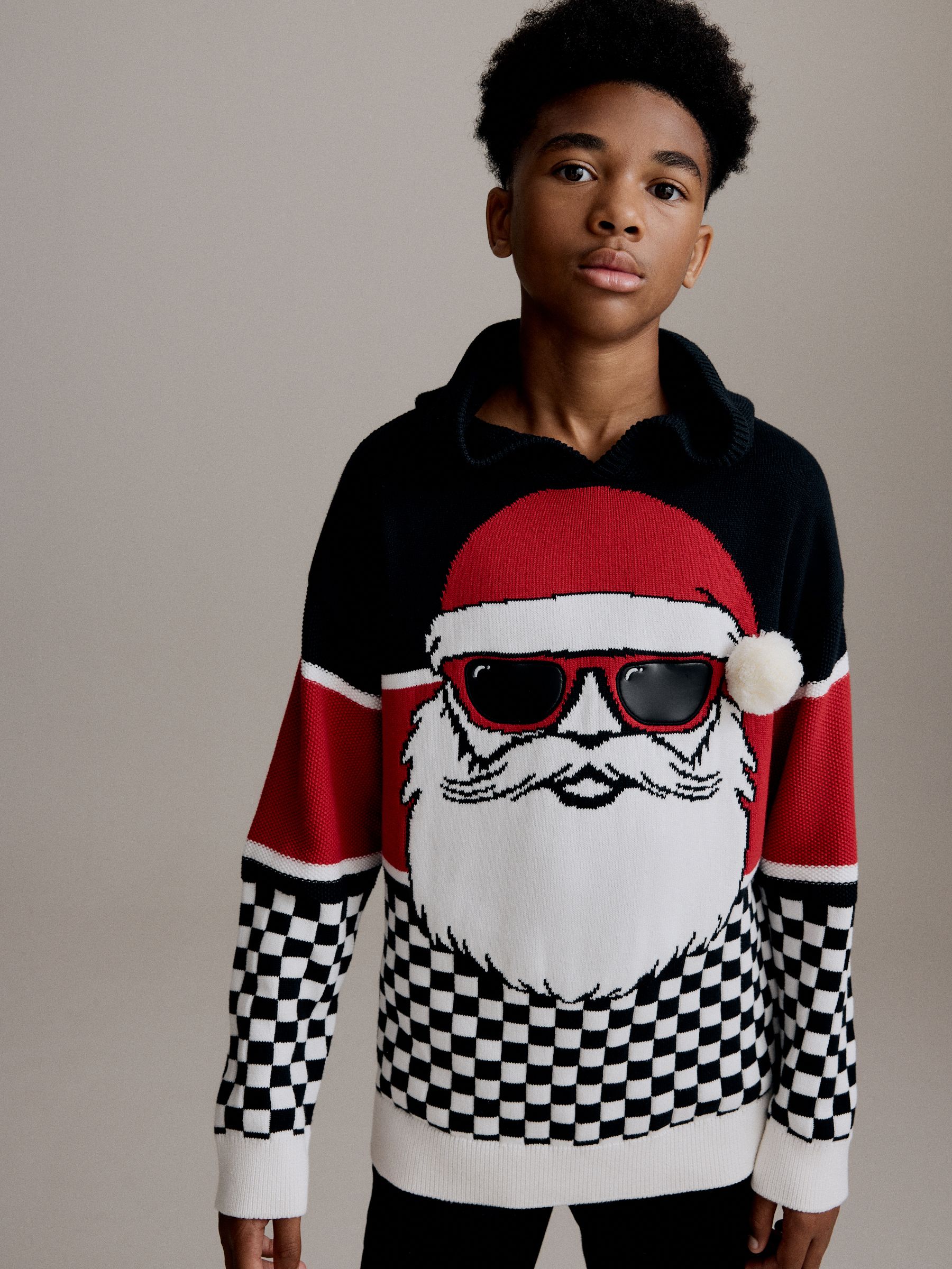 Kerstman met kleurvlakken - 100% katoenen Kerstmis trui met capuchon (3-16jr)