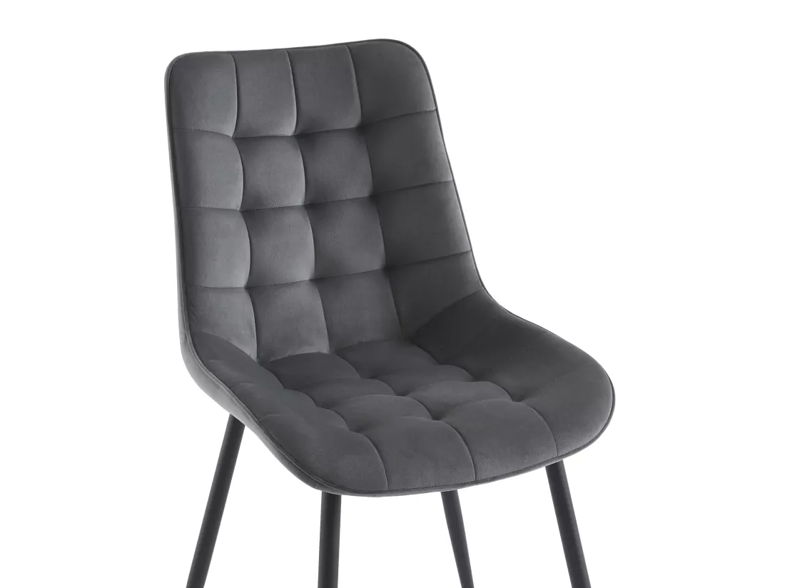 Lot de 2 chaises matelassées - Velours et métal noir - Gris - OLLUA