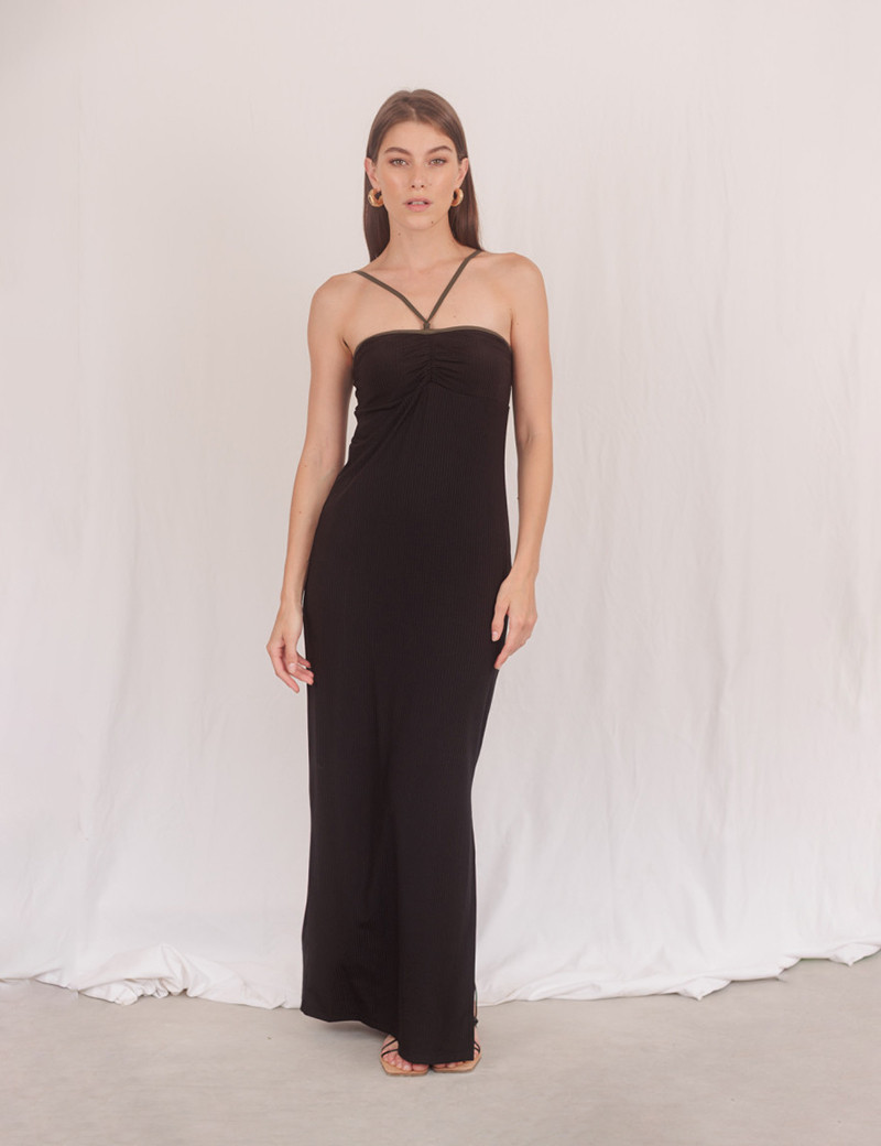 HBT ROBE LONGUE BUSTIER JENNA CÔTELÉ NOIR