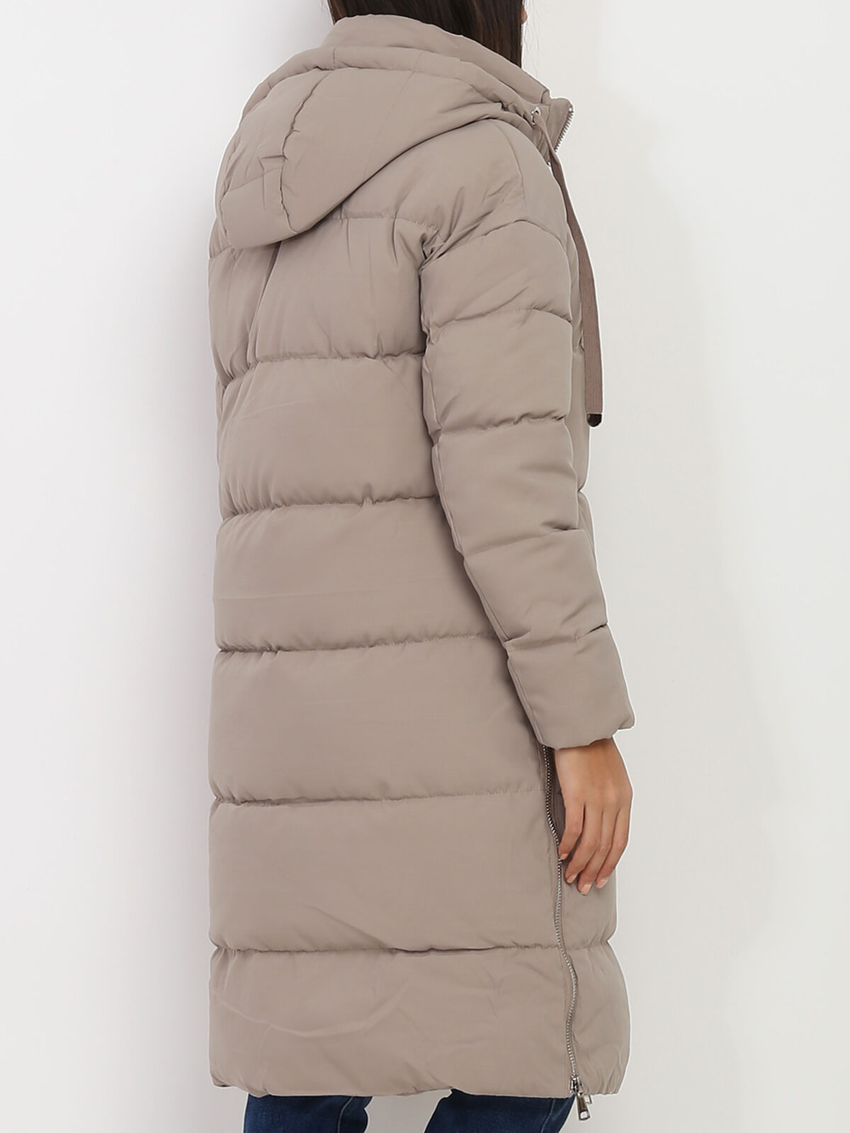 Doudoune oversize à zips- Taupe