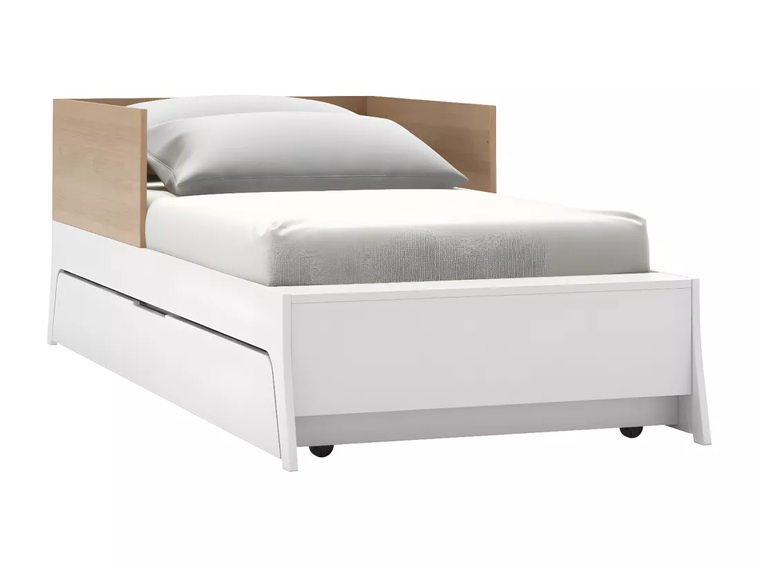 Pack lit bébé combiné et évolutif avec matelas 70x140 cm panneaux de fibres blanc et bois CHARLIE