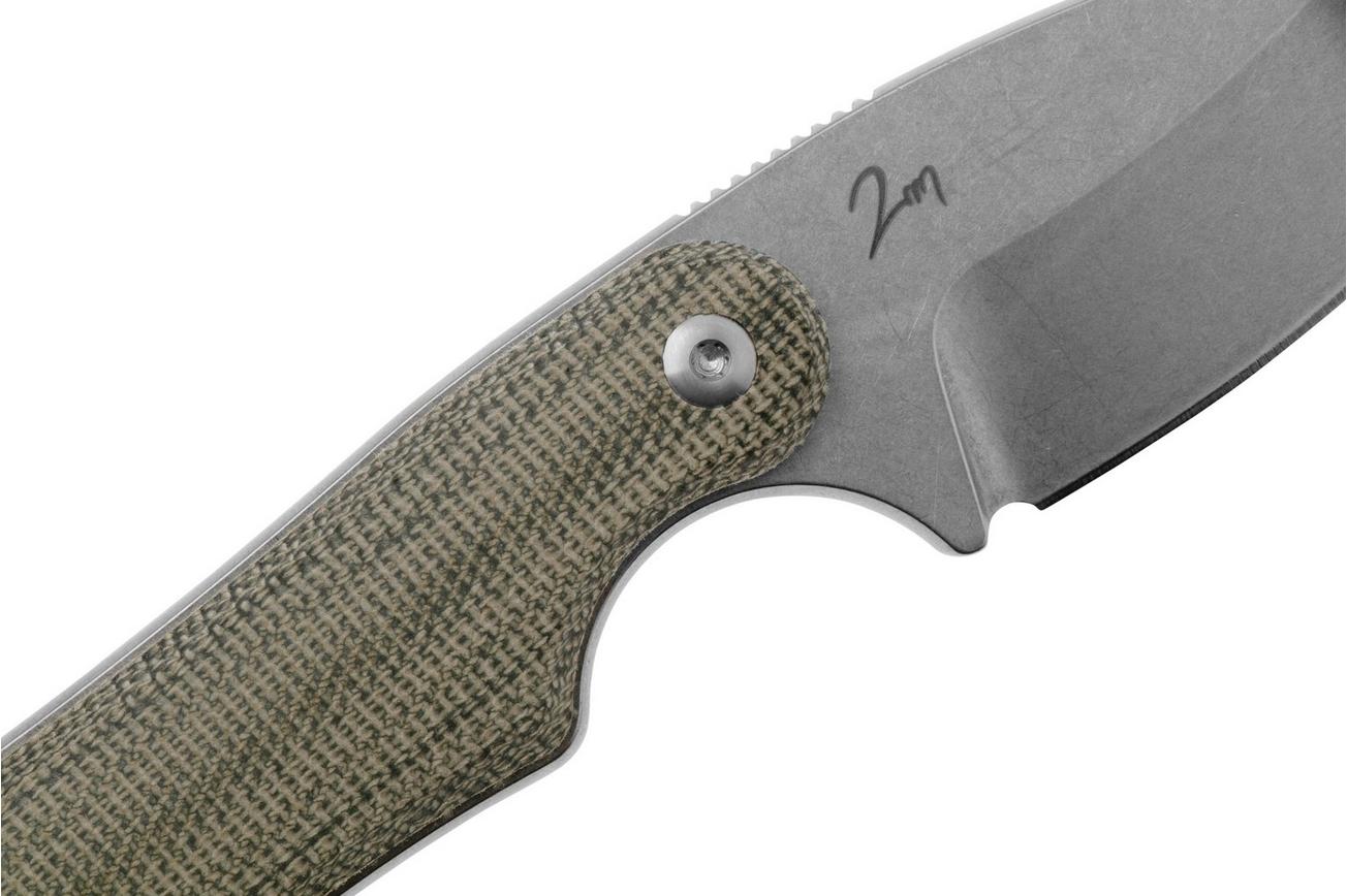 Mercury Kali 9KALIDP-GCFC, N690 Stonewashed Drop Point, Natural Canvas Micarta, vaststaand mes
