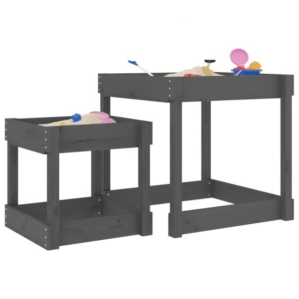 vidaXL Mesas de areia 2 pcs madeira de pinho maciça cinzento - 415771786
