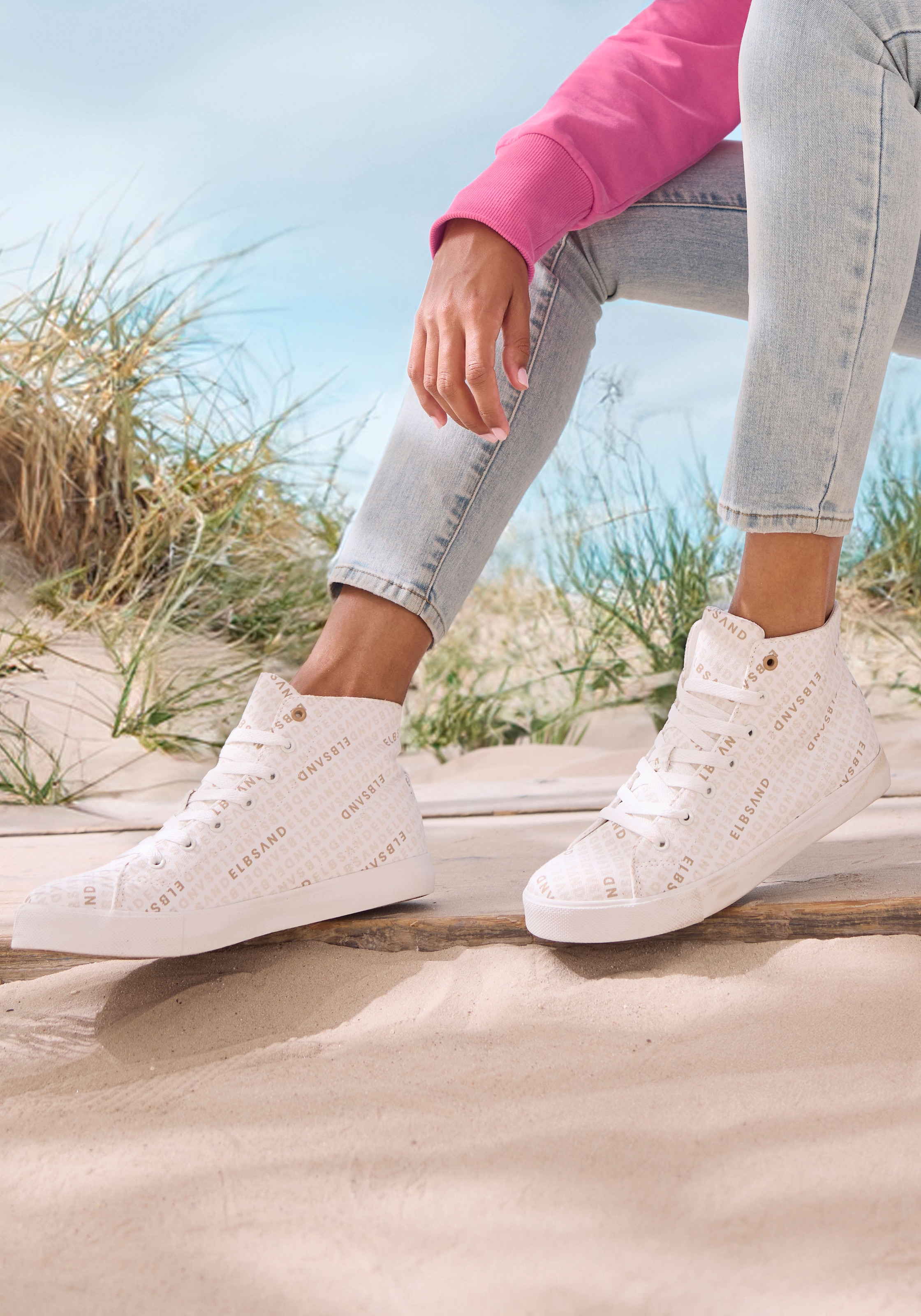 Elbsand Stiefelette »Sneaker, Textilschuhe, Schnürschuh, Freizeitschuh, Stoffschuhe«  Turnschuh, Schnürhalbschuh mit modernem Logo-Druck VEGAN