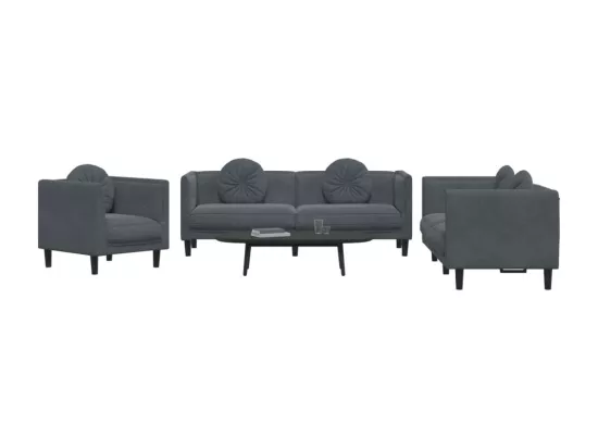 Ensemble de canapés 3 pièces avec coussins gris foncé velours