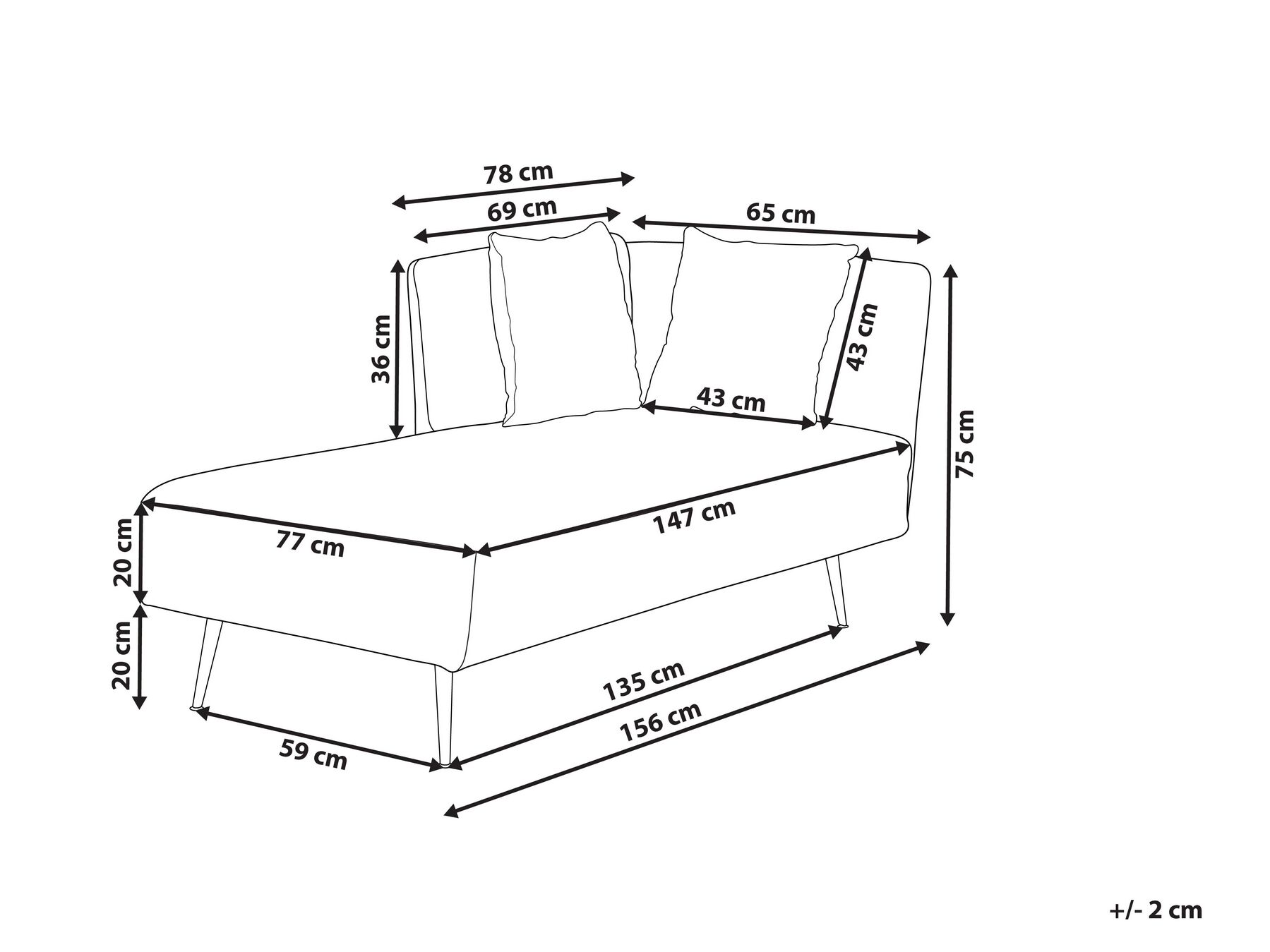 Rechtszijdige chaise longue RIOM Stof Rood