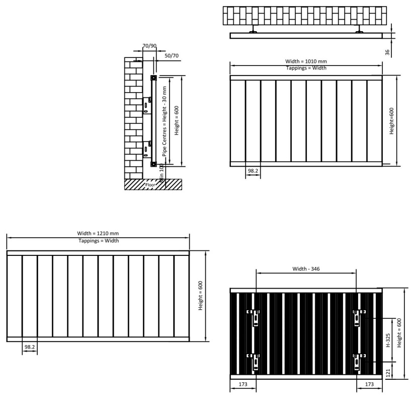 Eastbrook Kingswood paneelradiator 100x60cm 1064W antraciet mat