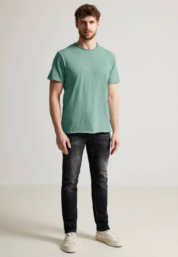 Slub T mit offenen Kanten - dust green