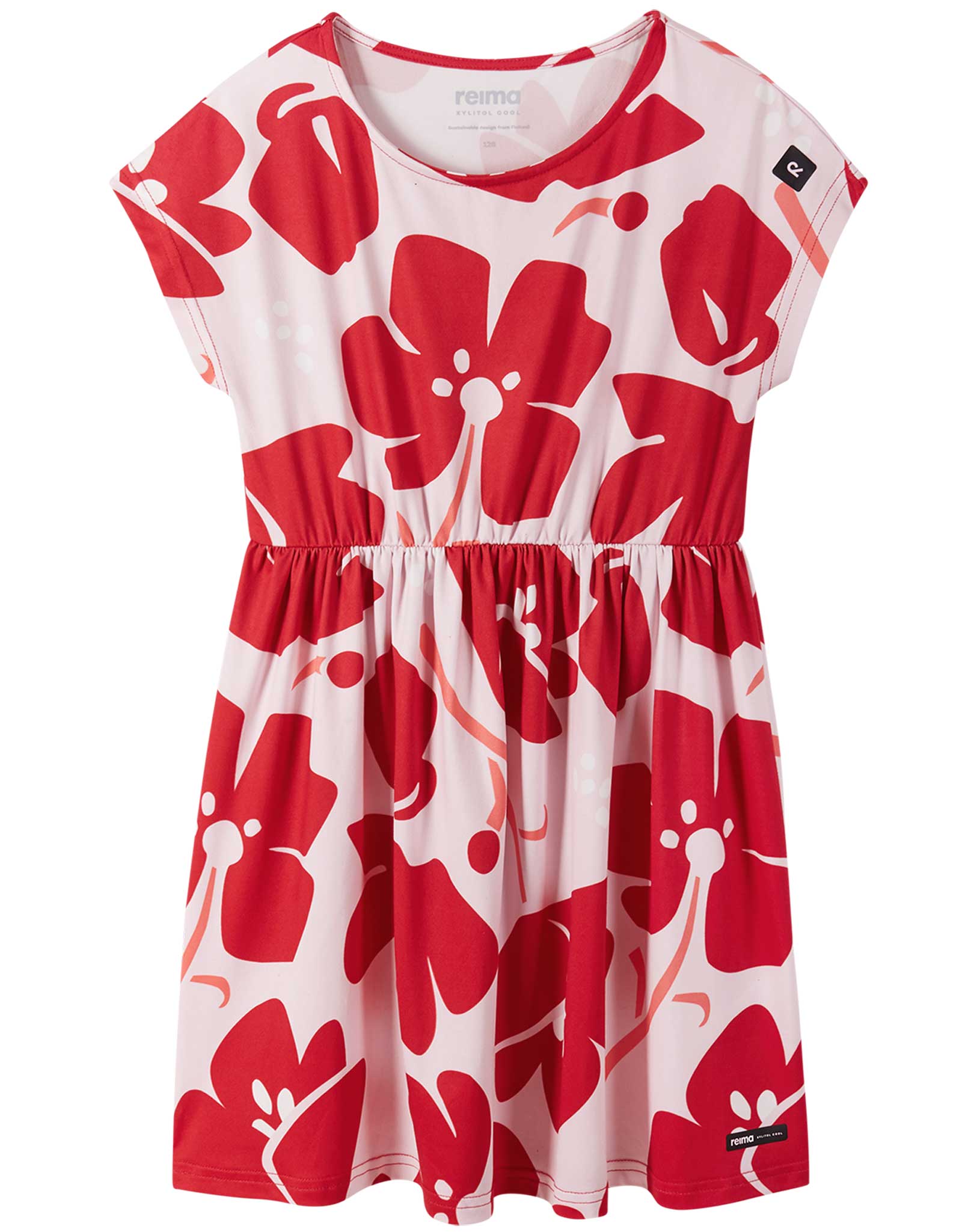 Kurzarm-Kleid VIREIN BLUMEN in misty red