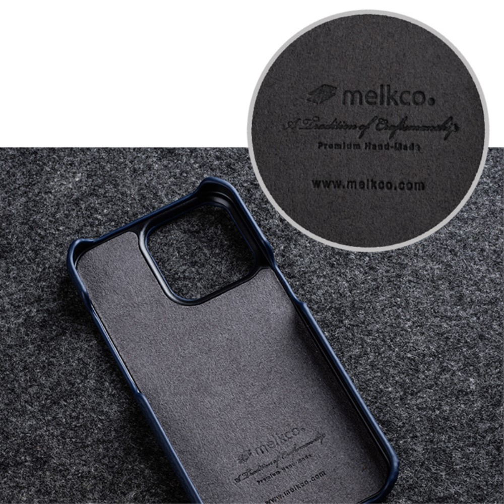 iPhone 14 Echtleder Hardcase Hülle Litchi Look - Schwarz
