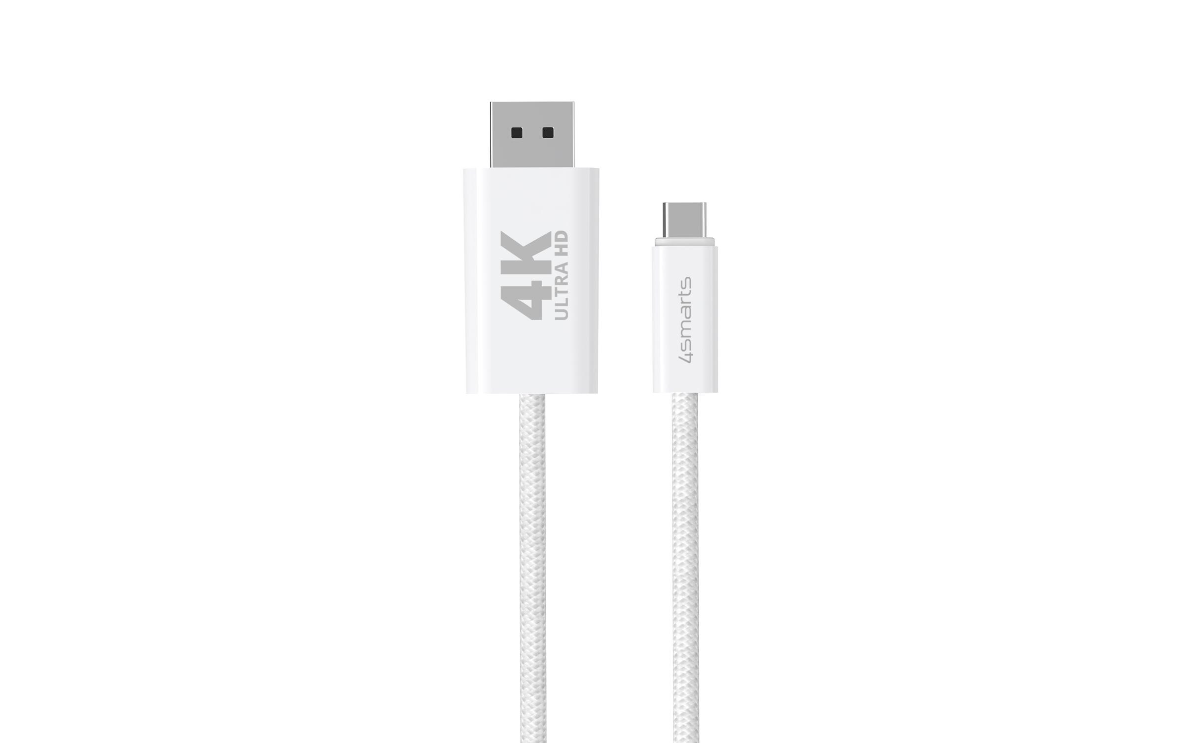 Kabel 4K 60Hz USB Type-C - DisplayPort, 2 mUSB-C auf Display Port Kabel 2m weiss, 4K-Unterstützung, Case Friendly