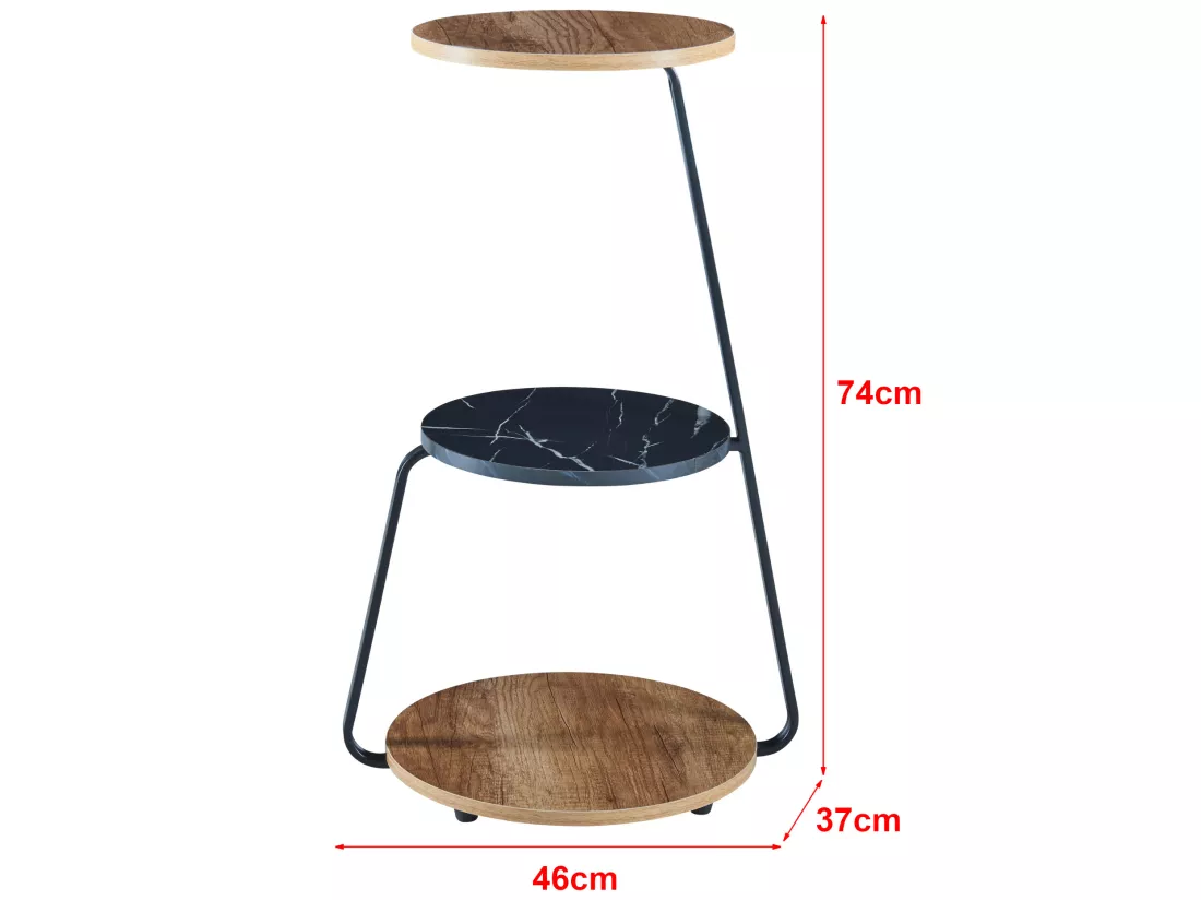 Table d'appoint Sipoo à 3 niveaux 74 x 46 x 37 cm effet noyer / marbre noir / noir [en.casa]