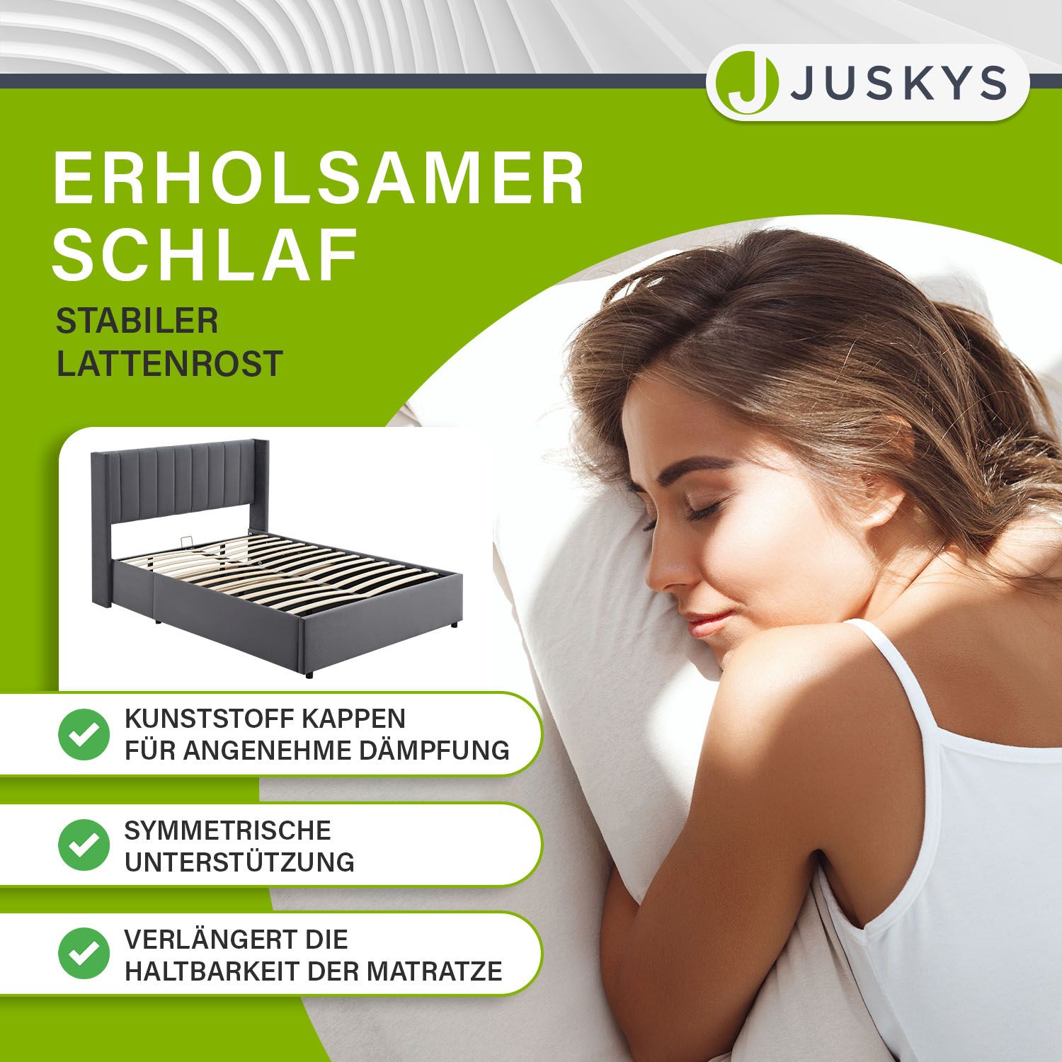 Juskys Polsterbett Savona 140x200 cm mit Stauraum, Lattenrost, Samt-Bezug, bis 250 kg - Dunkelgrau