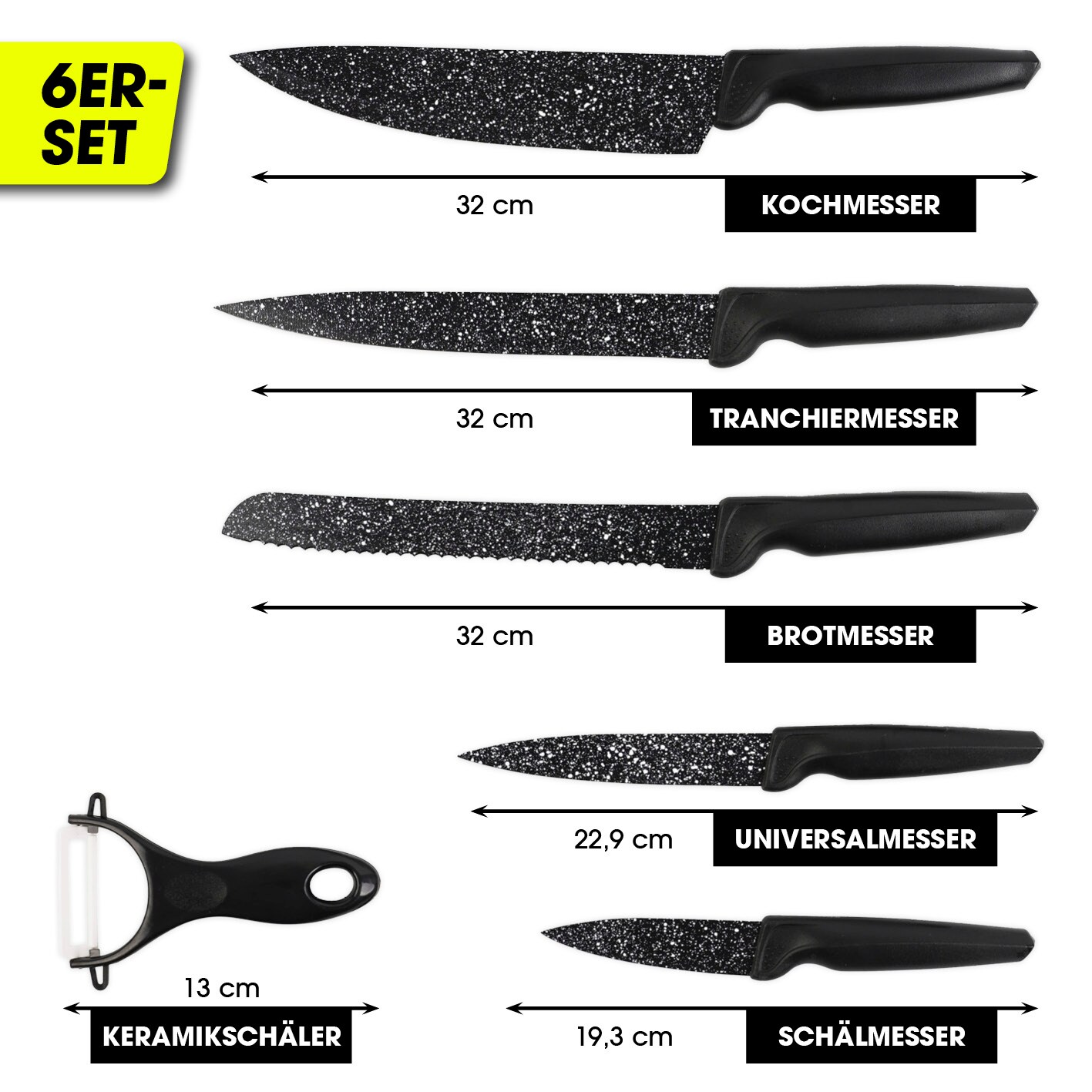 GOURMETmaxx Messerset 6-tlg. Schwarz